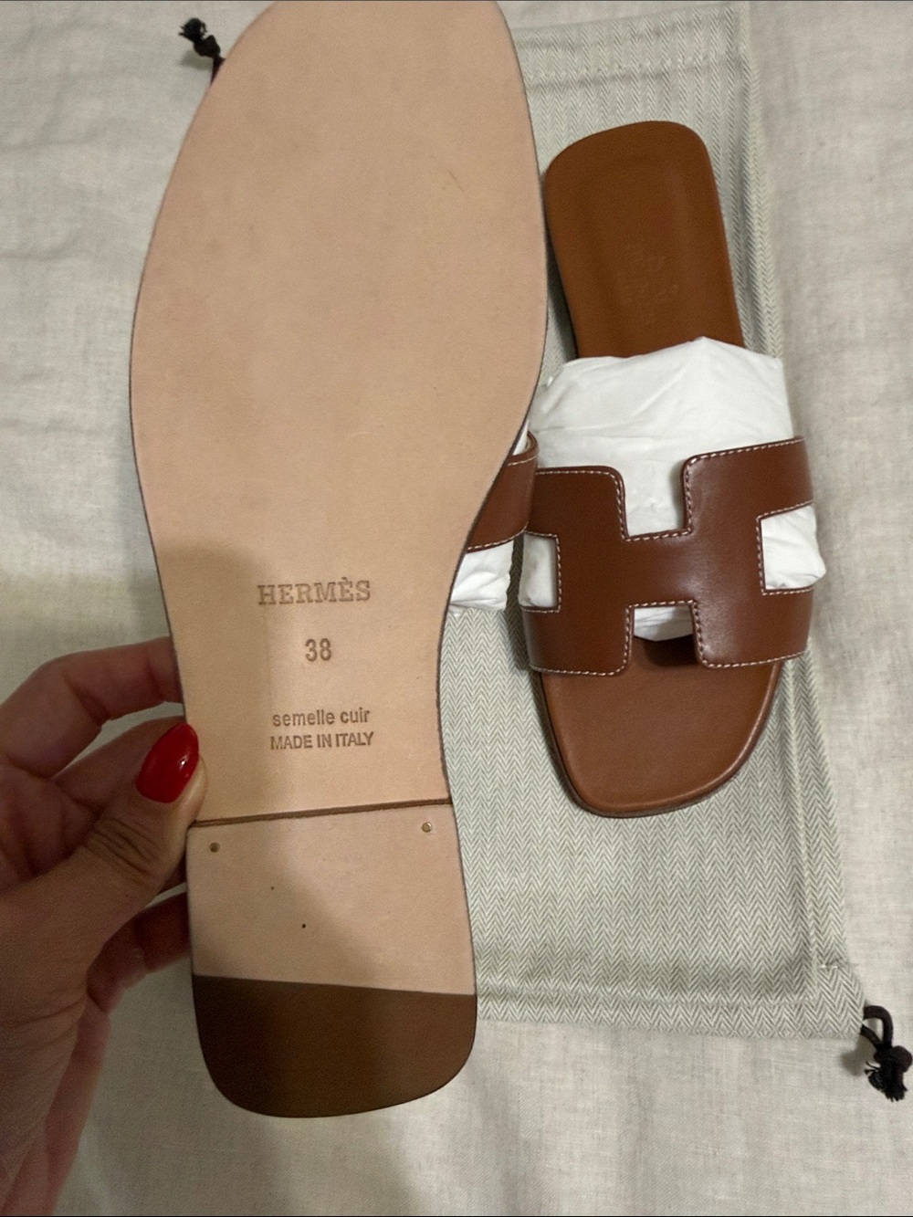 Brown Leather Slide Sandals - Picture 2 of 4